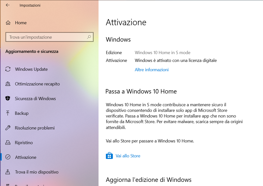 Passaggio a Windows 10 Home