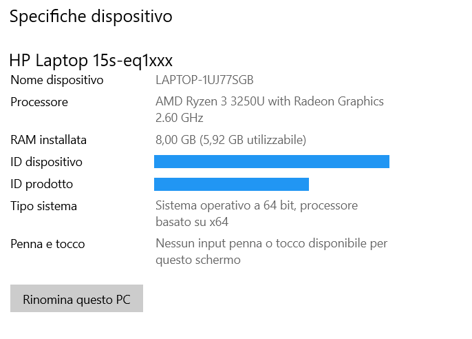 Specifiche tecniche HP 15S-EQ1015NL