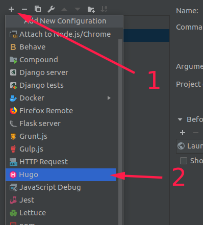 PyCharm configurazione build hugo