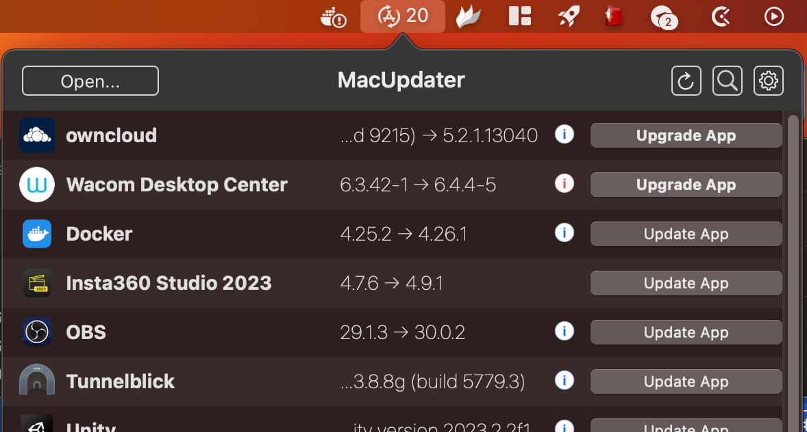 MacUpdater barra dei menù
