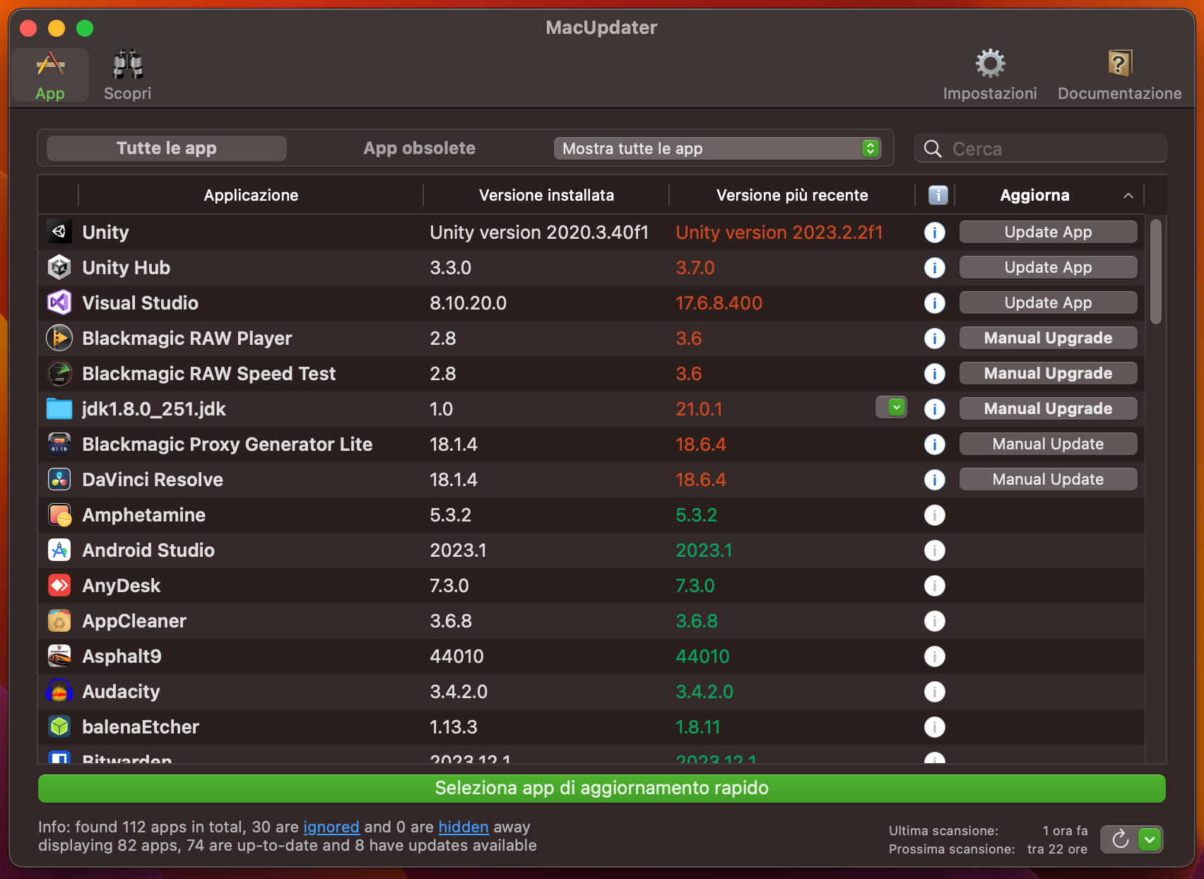 MacUpdater finestra principale