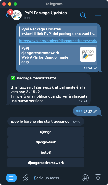 PyPi Package Updates comando /list